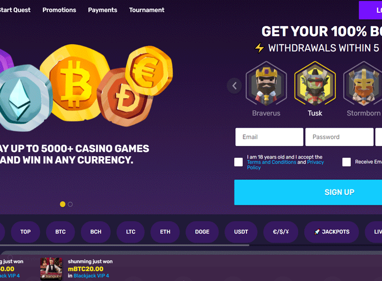 Bitcoin.Casino.io Main Screen