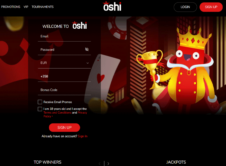 Oshi Casino Main Screen