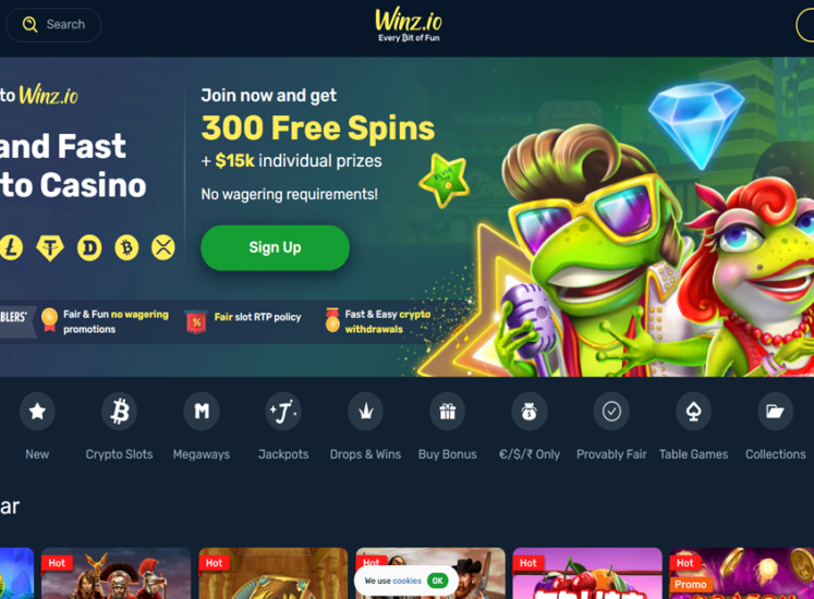 Winz.io Casino Home Screen