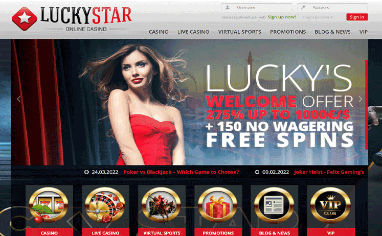 Lucky Star Casino Home Screen
