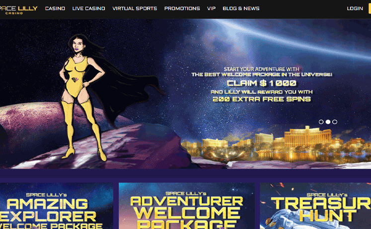 SpaceLilly Casino Home Screen