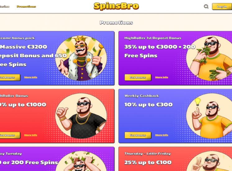 SpinsBro Casino Bonuses Section