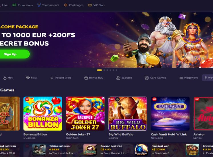Playfina Casino Home Page Screen