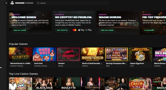Wagmi Casino Home Page Screen