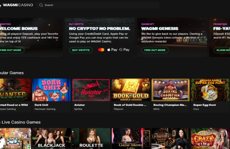 Wagmi Casino Home Page Screen