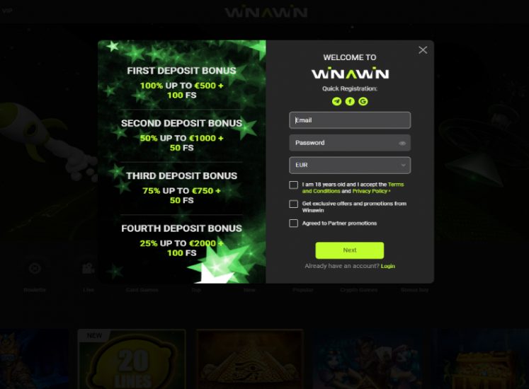 Winawin Casino Registration Screen