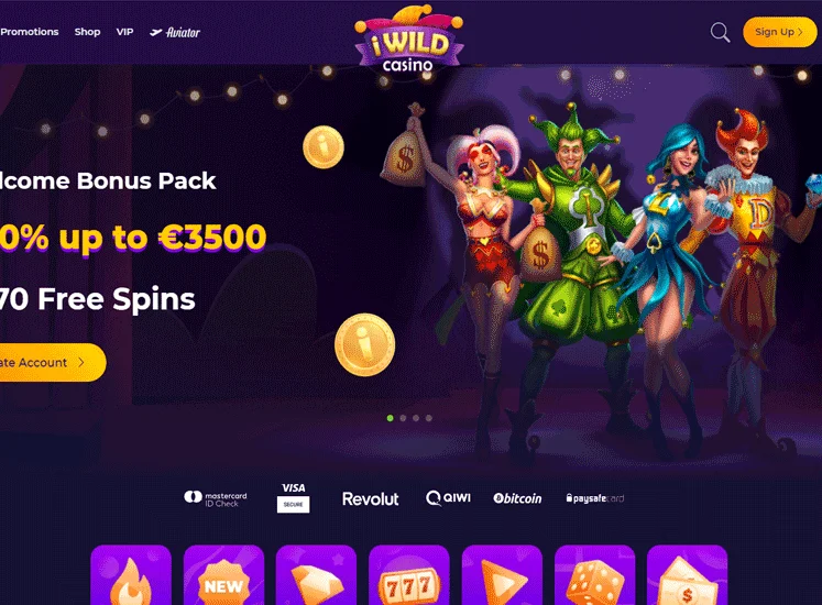 iWild Casino Home Screen
